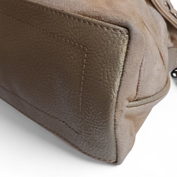 Kathy Van Zeeland Gold Tone Shoulder Bag Faux Suede Metallic Trim - Picture 8 of 16